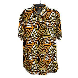Men's Bold Geometric Print Button Down Casual Shirt by Go Change, Size M
